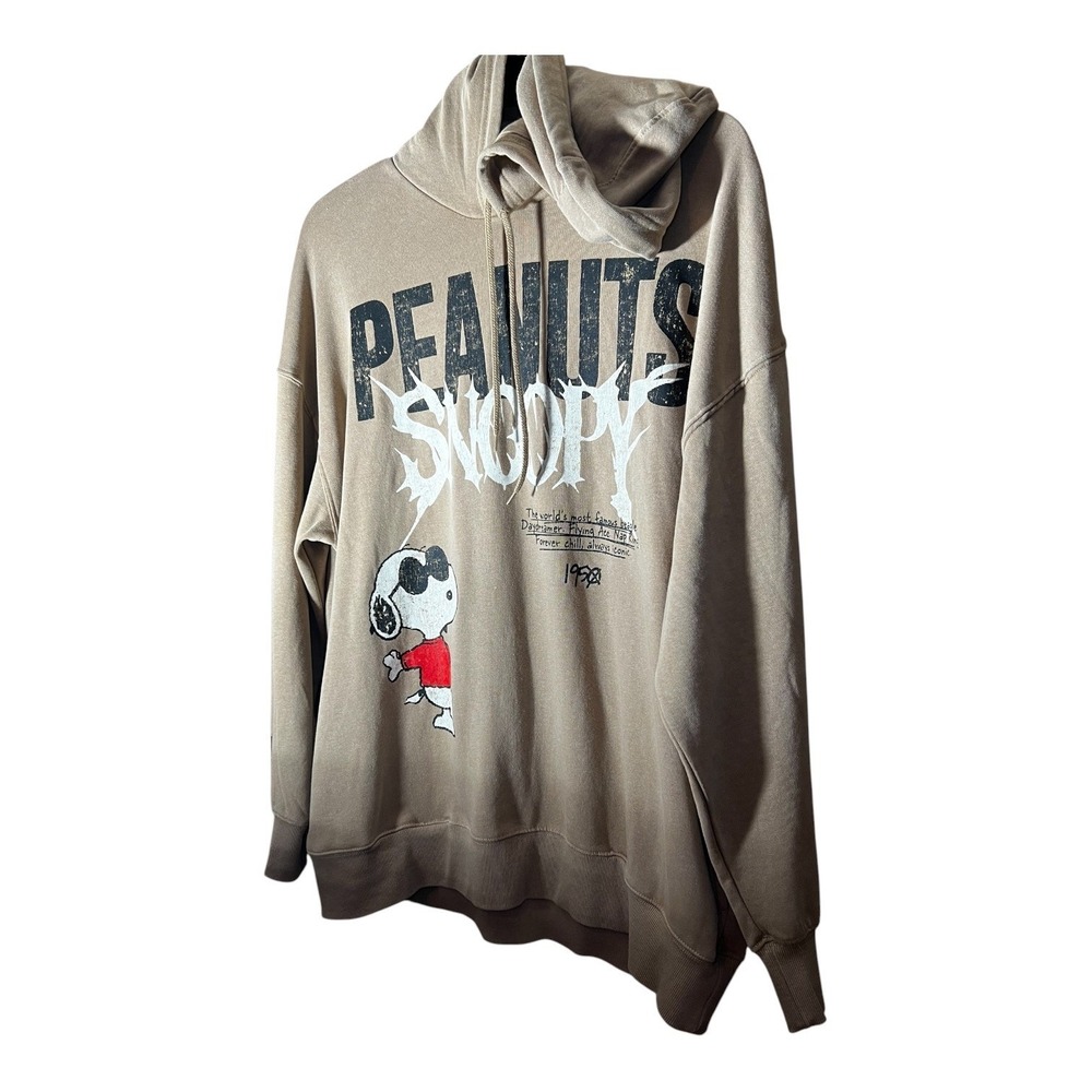Peanuts Snoopy Joe Cool Oversized Graphic Hoodie Khaki Tan Women L Pullover - Picture 8 of 12
